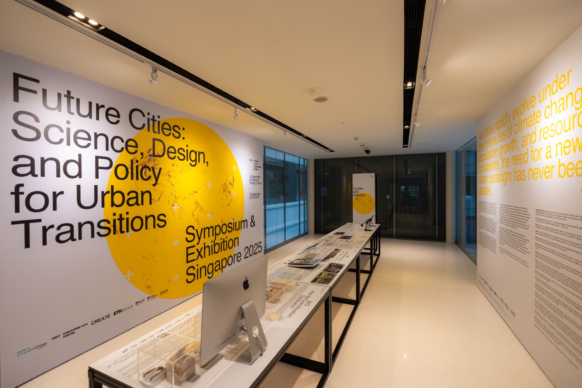 Future Cities Exhibition 2025 at the National Design Centre, Singapore. Logo wall panel and exhibition table design system by Joshua VARGAS. Individual table designs by FCL Global researchers. All other wall panels by KOVA Collective. Exhibition setup by Flash Concepts.